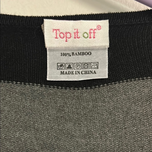 Black and Gray Striped Poncho Sweater with Draped Front - Picture 2 of 3